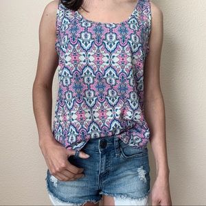 Bjewel Pink & Blue Patterned Tank Top